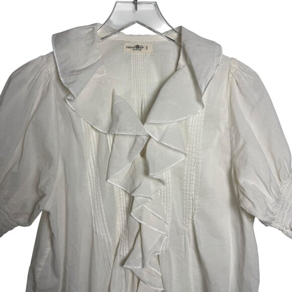 Natural Life White Cotton Ruffle Front Blouse Women’s Size Small boho - Picture 3 of 10